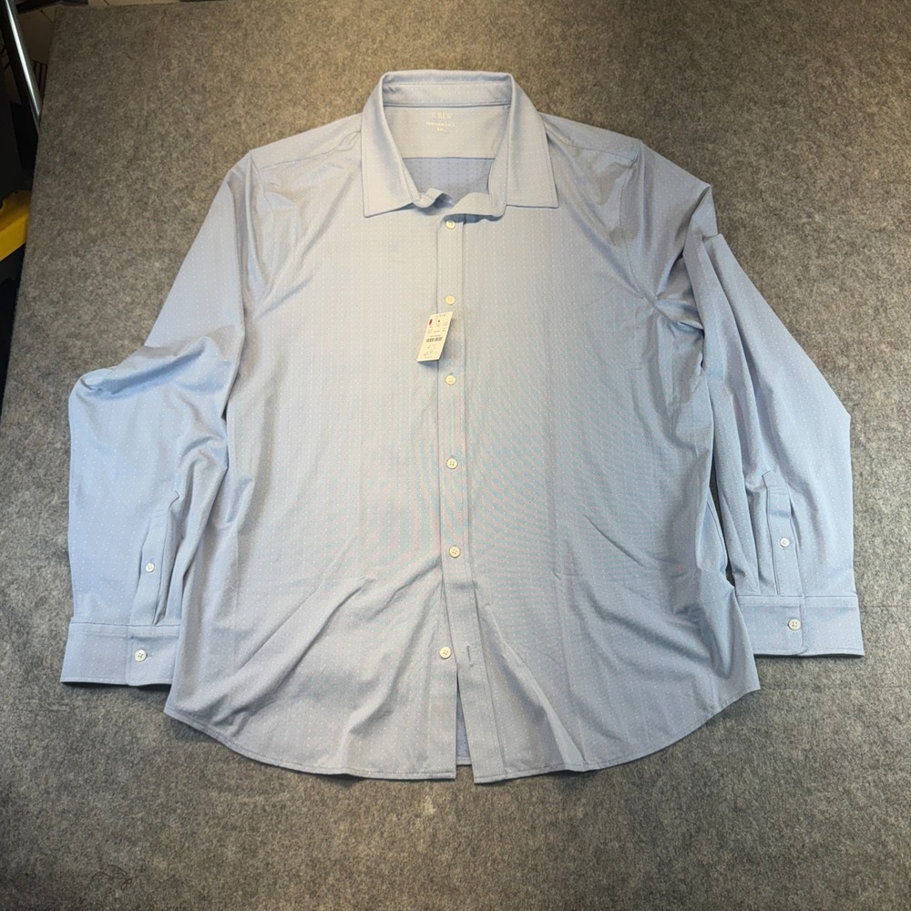 J.Crew  All-Day XXL Performance Dobby Shirt Men's KH0336‎ White/Steely Ocean